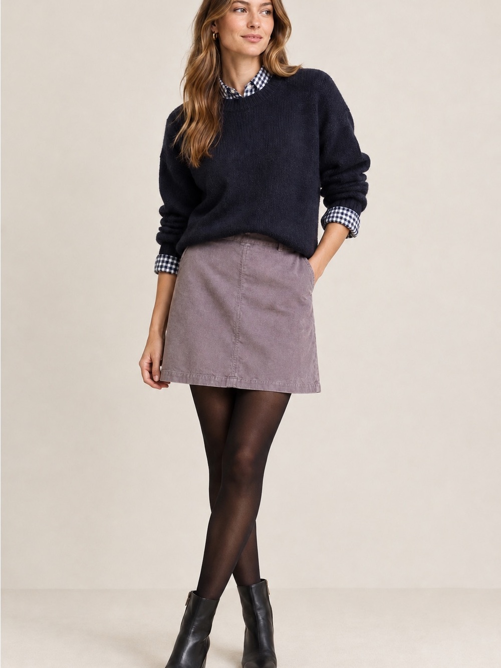 Boden 10 Mauve A-Line Skirt Preppy British Fall Cotton Texture Eco Casual Office